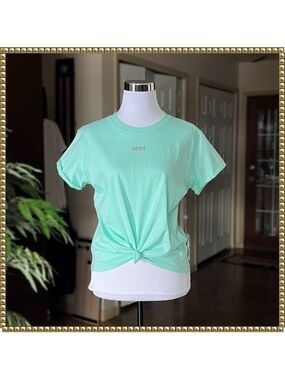 DKNY SPORT Aqua Metallic Logo Knotted Tee Extra Small